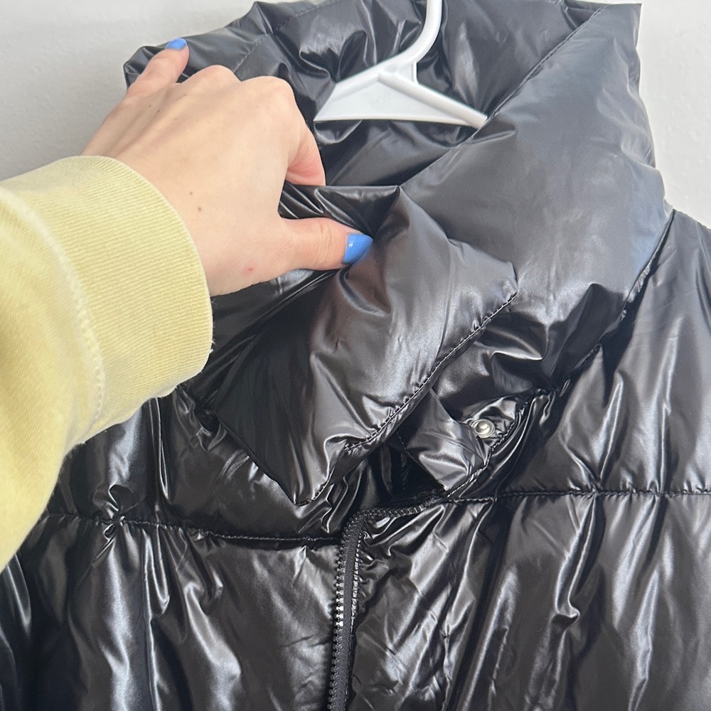 Black Shiny Puffer Jacket View 3